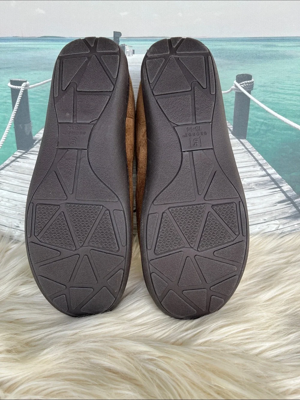 George Men's Tan Brown Suede-Look Fleece Lined Slip-On Slippers